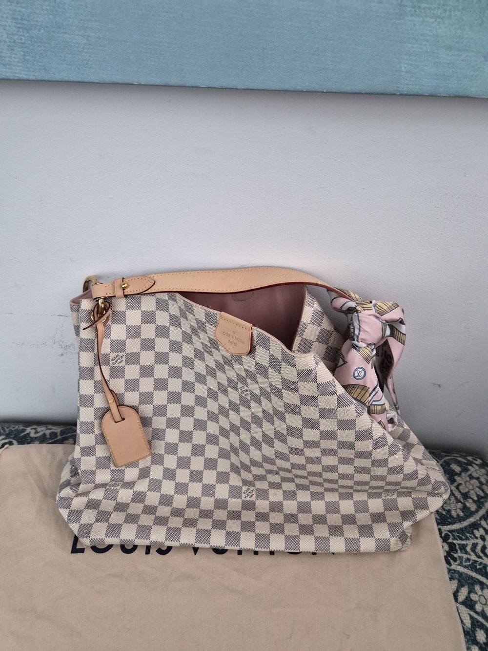 Cream and Gray Check Hobo Shoulder Bag - Picture 6 of 6
